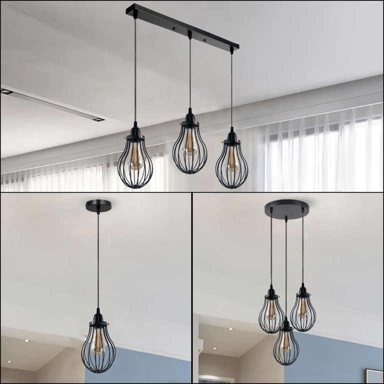 Black Cage Pendant Light E27 - Modern Industrial Kitchen Lighting