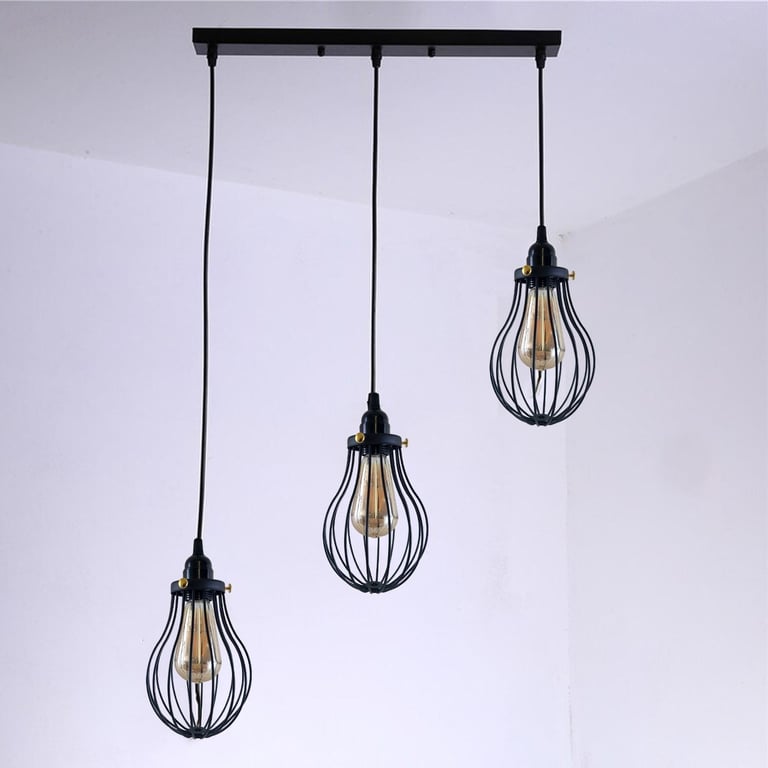 Black Cage Pendant Light E27 - Modern Industrial Kitchen Lighting