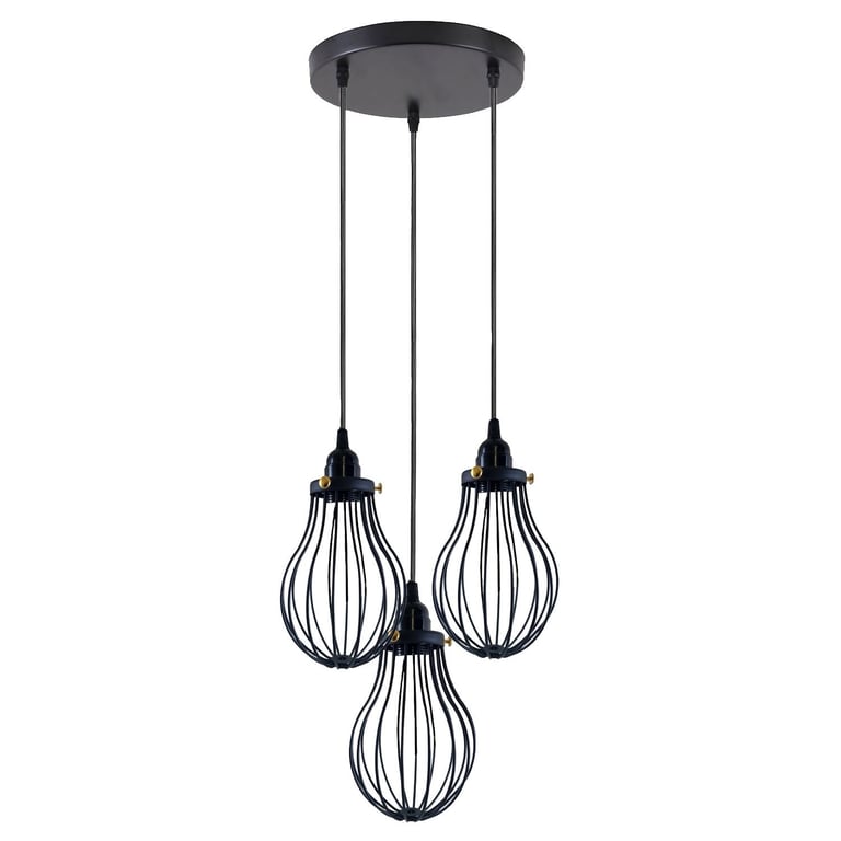 Black Cage Pendant Light E27 - Modern Industrial Kitchen Lighting