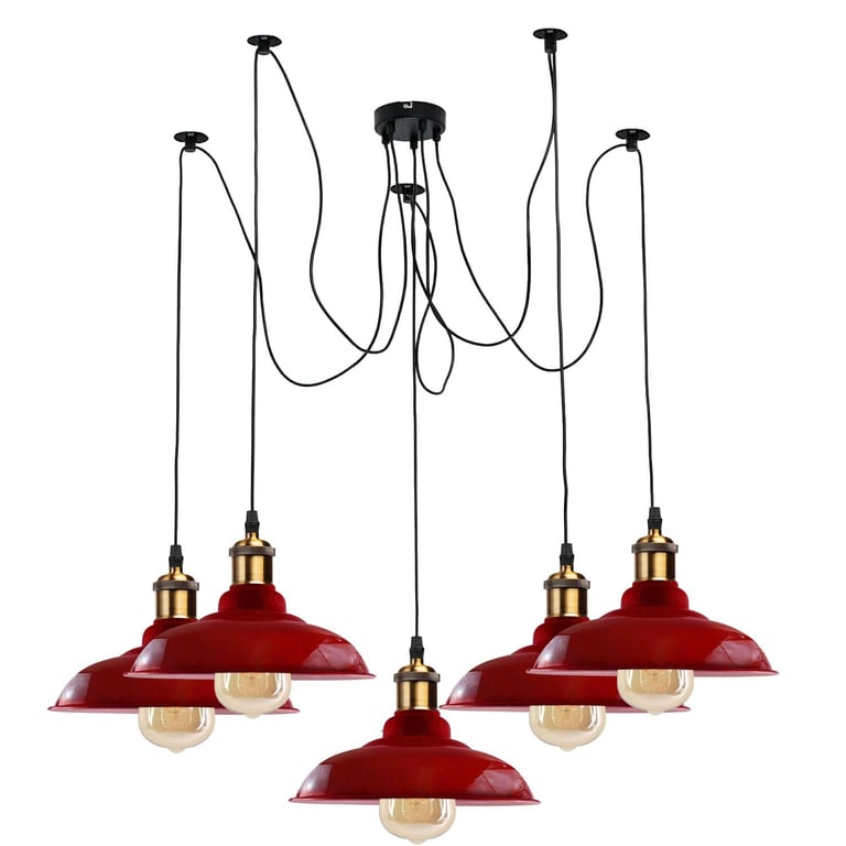 5 Way Spider Ceiling Pendant Light - Metal Curvy Shade Retro Style E27 Bulb Compatible Home Decoration Lighting Fixture
