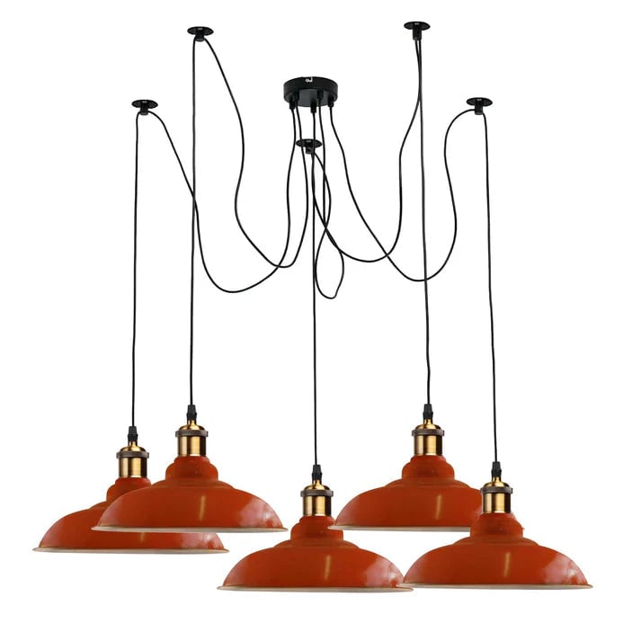Retro Vintage 5 Way Spider Pendant Light - Metal Curvy Shade Semi-Flush Mount E27 Bulb Compatible Home Decor Lighting