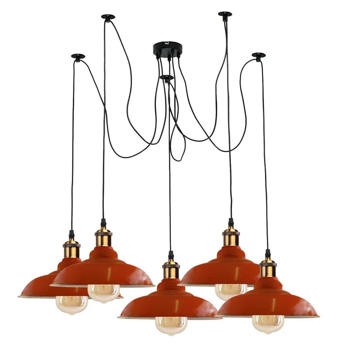 Retro Vintage 5 Way Spider Pendant Light - Metal Curvy Shade Semi-Flush Mount E27 Bulb Compatible Home Decor Lighting