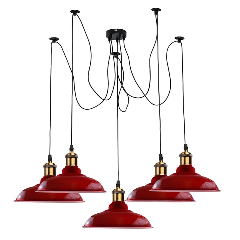 Retro Vintage 5 Way Spider Pendant Light - Metal Curvy Shade Semi-Flush Mount E27 Bulb Compatible Home Decor Lighting