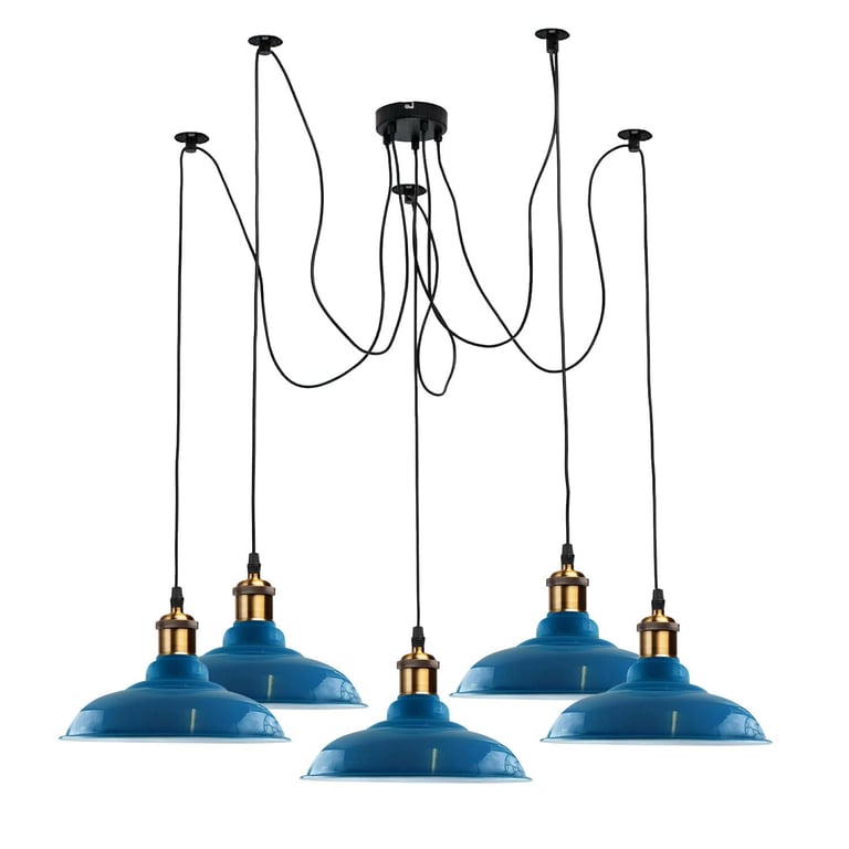 Retro Vintage 5 Way Spider Pendant Light - Metal Curvy Shade Semi-Flush Mount E27 Bulb Compatible Home Decor Lighting