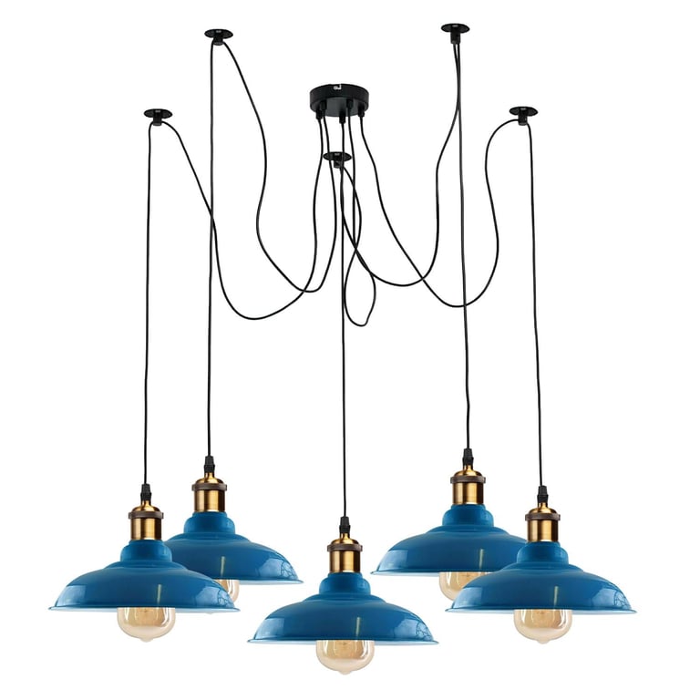 5-Way Adjustable Spider Ceiling Pendant Lamp with Retro Vintage Metal Curvy Shade