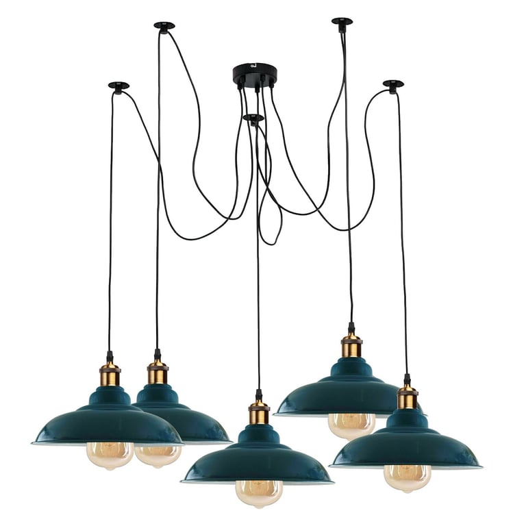 Retro Vintage 5 Way Pendant Light with Metal Curvy Shade E27 Bulb Compatible Home Decor Lighting