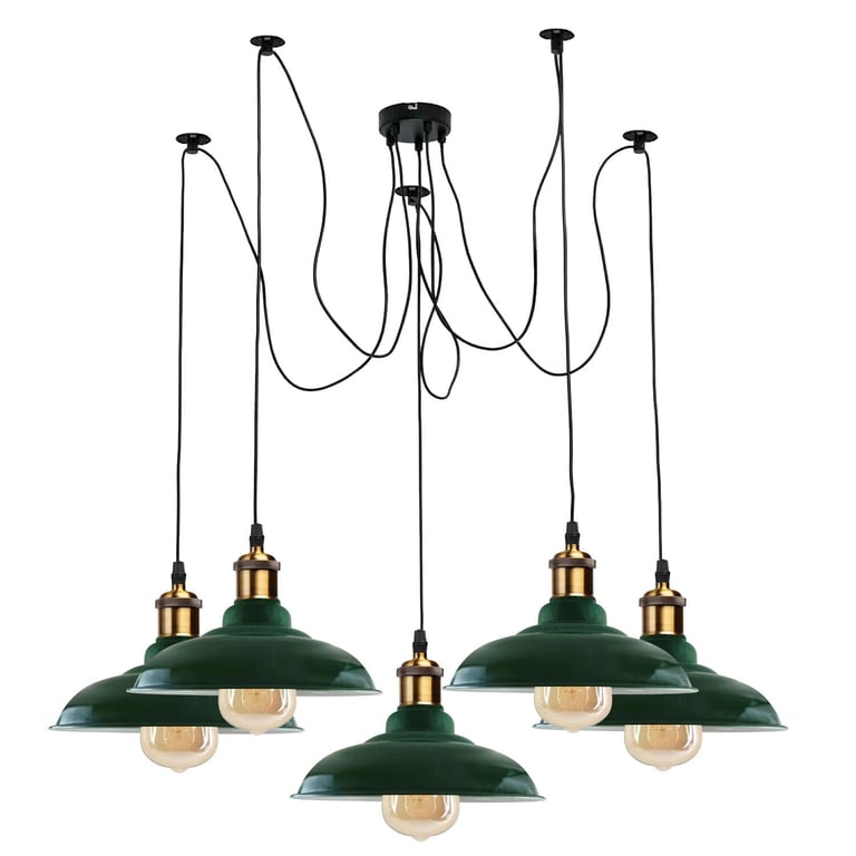 5 Way Metal Ceiling Pendant Light - Retro Vintage Adjustable Spider Lamp Shade E27 Compatible Home Decor Lighting Fixtures