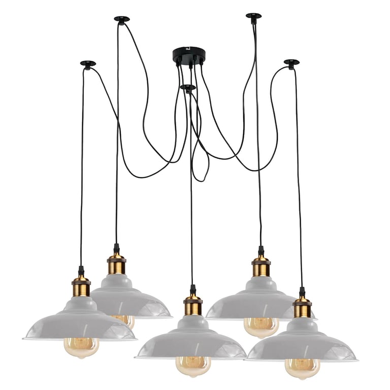 Retro Vintage 5-Way Ceiling Pendant Lamp Metal Curvy Shade E27 Bulb Compatible Home Decor Lighting