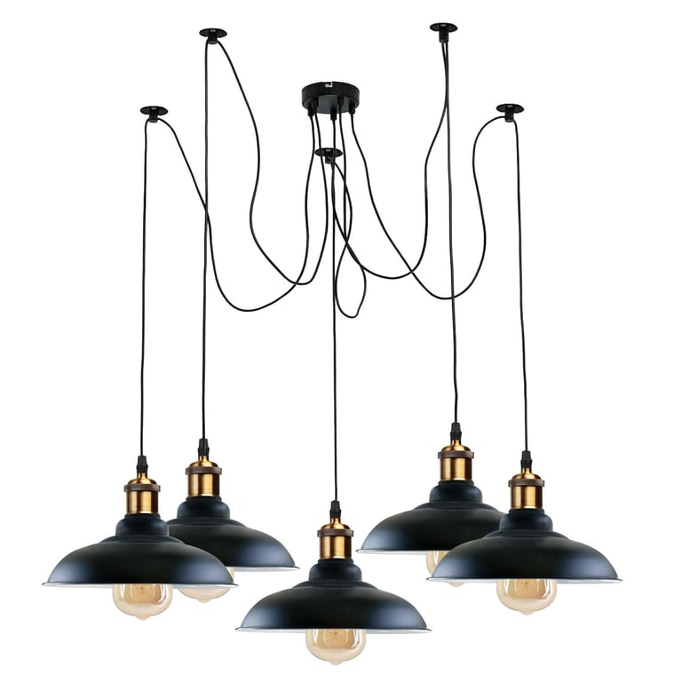 Retro Vintage 5-Way Ceiling Pendant Lamp Metal Curvy Shade E27 Bulb Compatible Home Decor Lighting