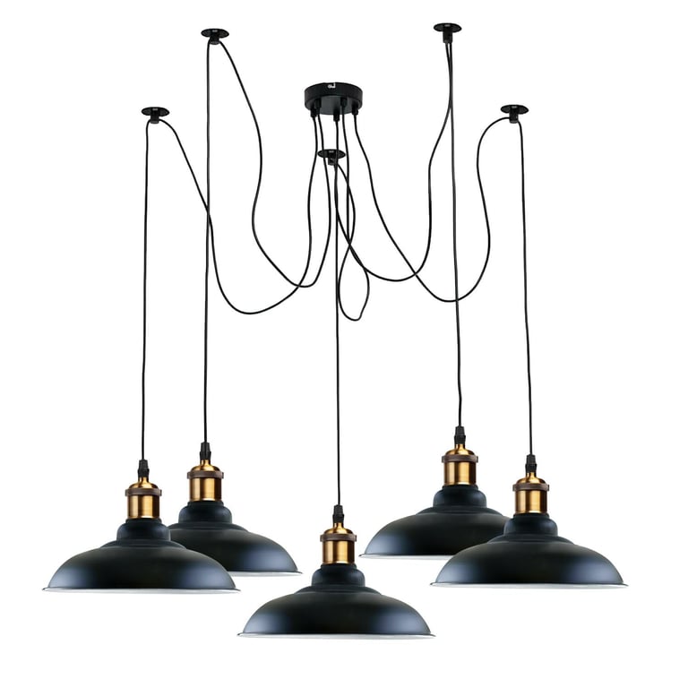Retro Vintage 5-Way Ceiling Pendant Lamp Metal Curvy Shade E27 Bulb Compatible Home Decor Lighting