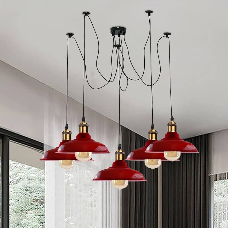 Retro Vintage 5-Way Ceiling Pendant Lamp Metal Curvy Shade E27 Bulb Compatible Home Decor Lighting