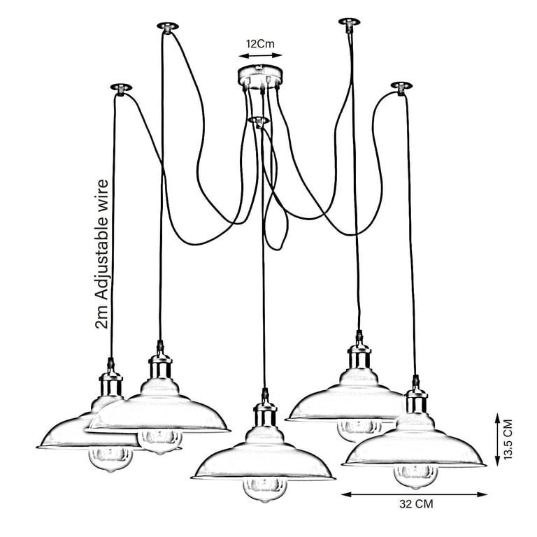 Retro Vintage 5-Way Ceiling Pendant Lamp Metal Curvy Shade E27 Bulb Compatible Home Decor Lighting