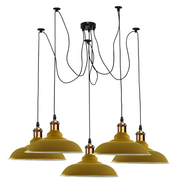 Retro Vintage 5-Way Ceiling Pendant Lamp Metal Curvy Shade E27 Bulb Compatible Home Decor Lighting