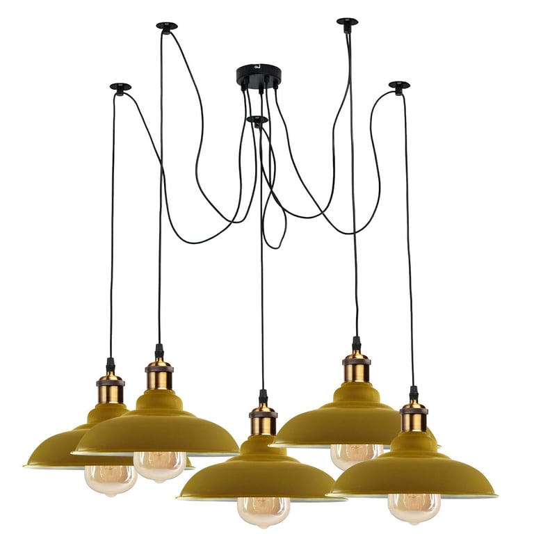 Retro Vintage 5-Way Ceiling Pendant Lamp Metal Curvy Shade E27 Bulb Compatible Home Decor Lighting