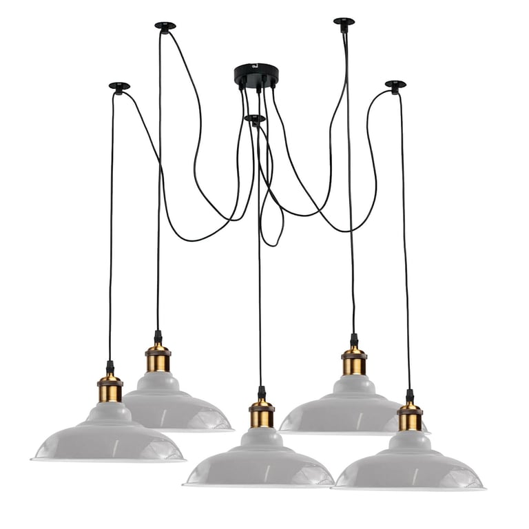 Retro Vintage 5-Way Ceiling Pendant Lamp Metal Curvy Shade E27 Bulb Compatible Home Decor Lighting