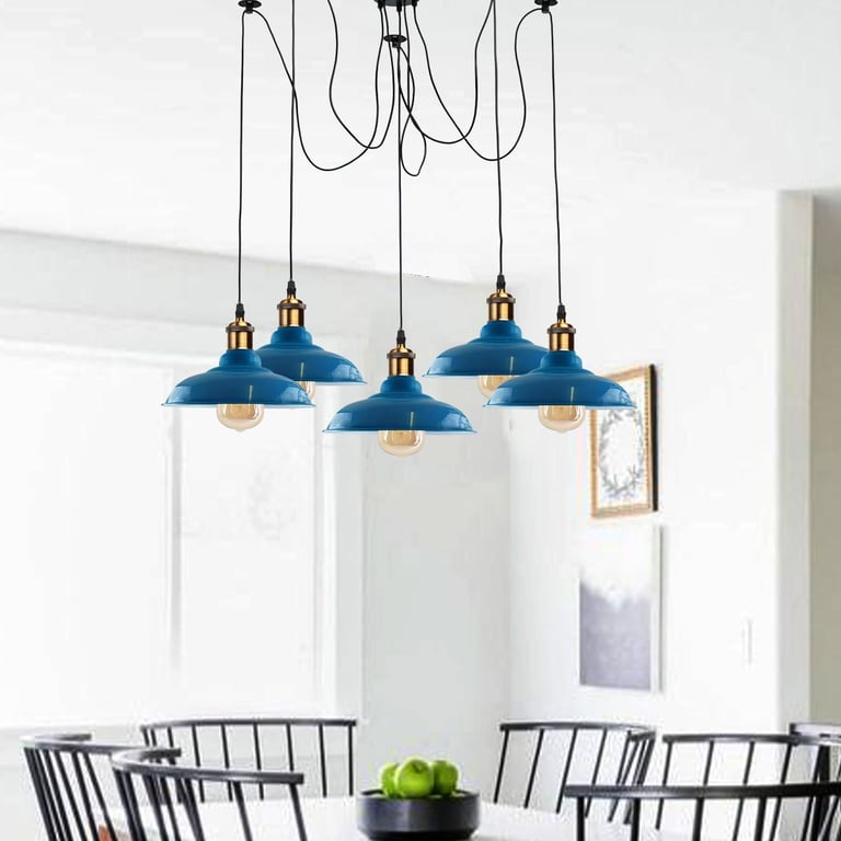 Retro Vintage 5-Way Ceiling Pendant Lamp Metal Curvy Shade E27 Bulb Compatible Home Decor Lighting