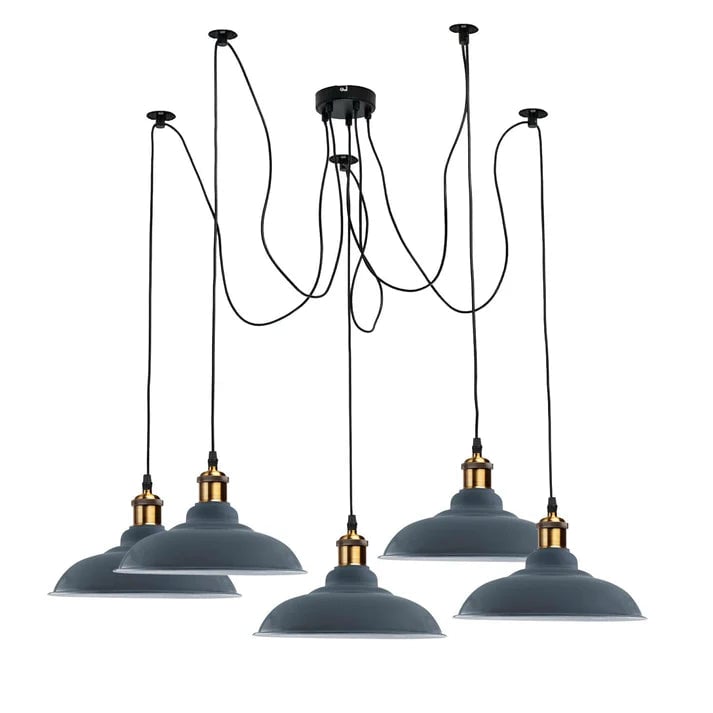 Metal 5 Way Spider Ceiling Pendant Lamp - Adjustable Retro Vintage Style Lighting Fixture