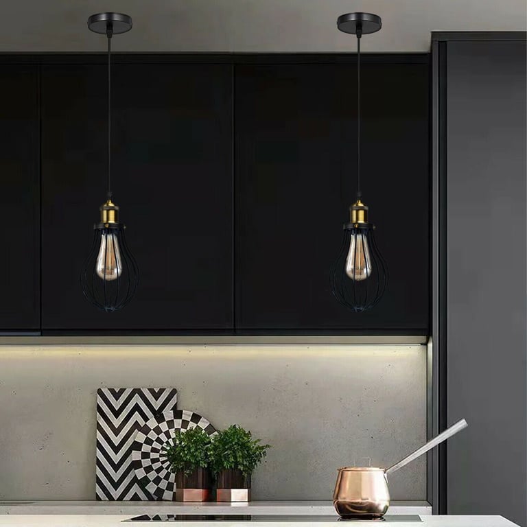 Modern Vintage Industrial Black Metal Wire Cage E27 Pendant Light Fixture