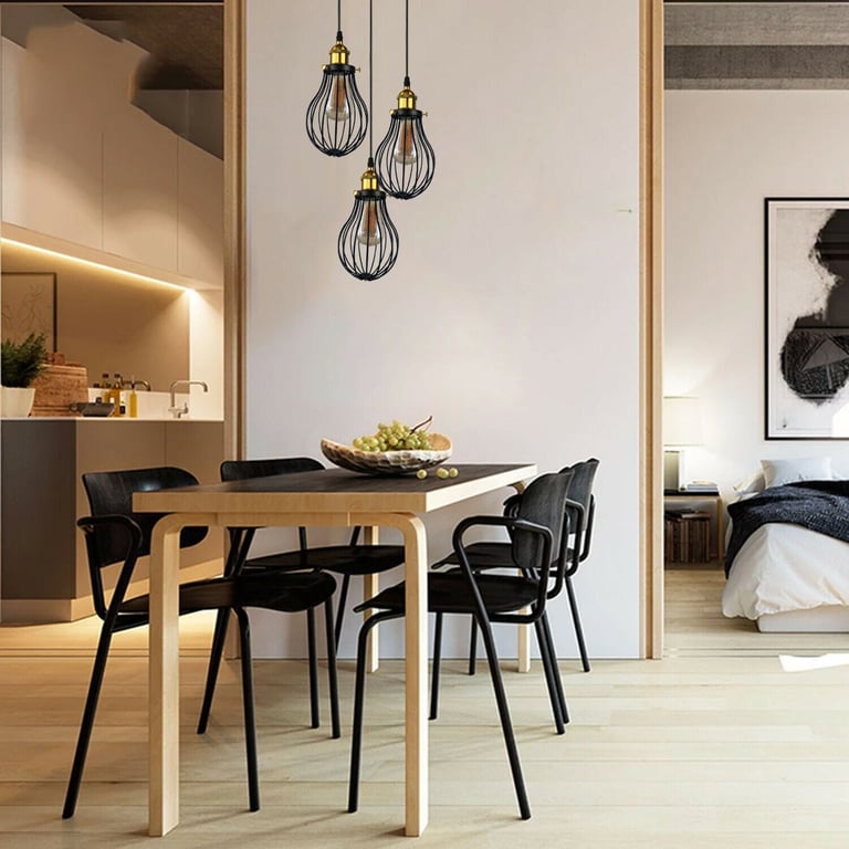 Modern Vintage Industrial Black Metal Wire Cage E27 Pendant Light Fixture