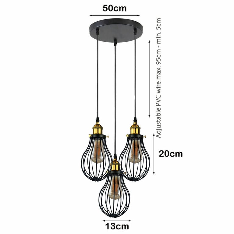 Modern Vintage Industrial Black Metal Wire Cage E27 Pendant Light Fixture
