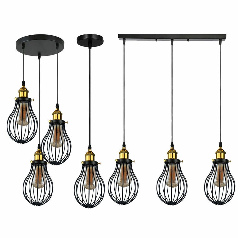 Modern Vintage Industrial Black Metal Wire Cage E27 Pendant Light Fixture