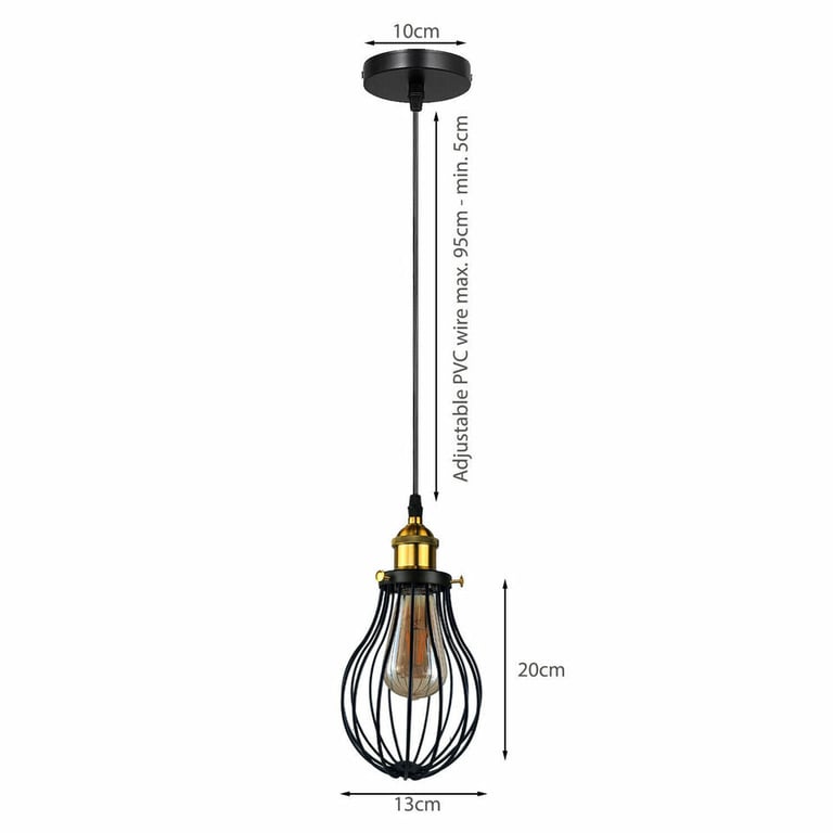 Modern Vintage Industrial Black Metal Wire Cage E27 Pendant Light Fixture