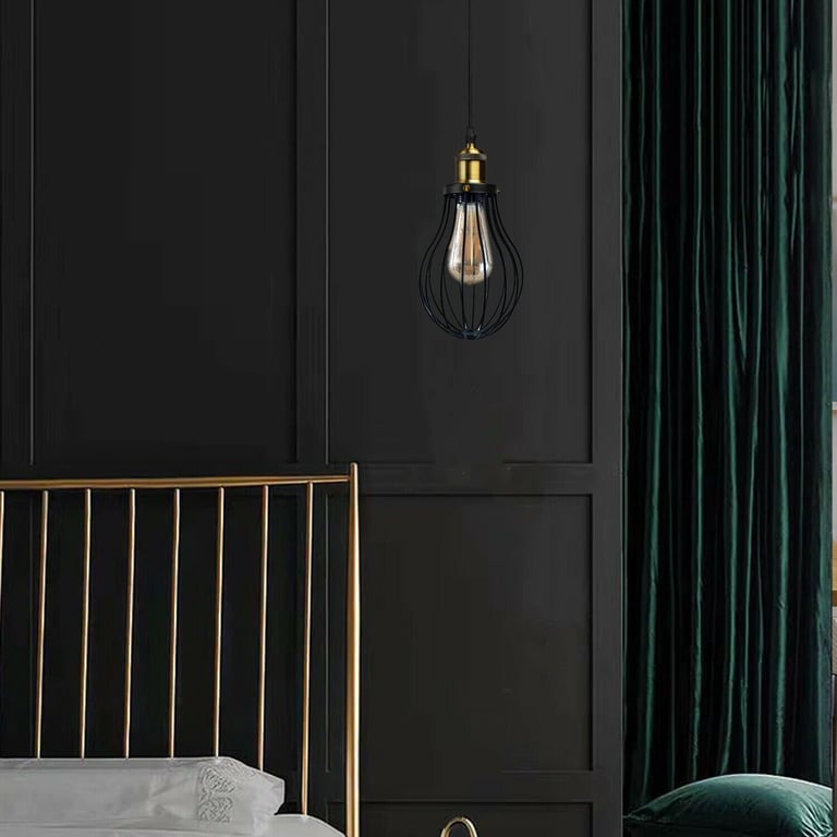 Modern Vintage Industrial Black Metal Wire Cage E27 Pendant Light Fixture