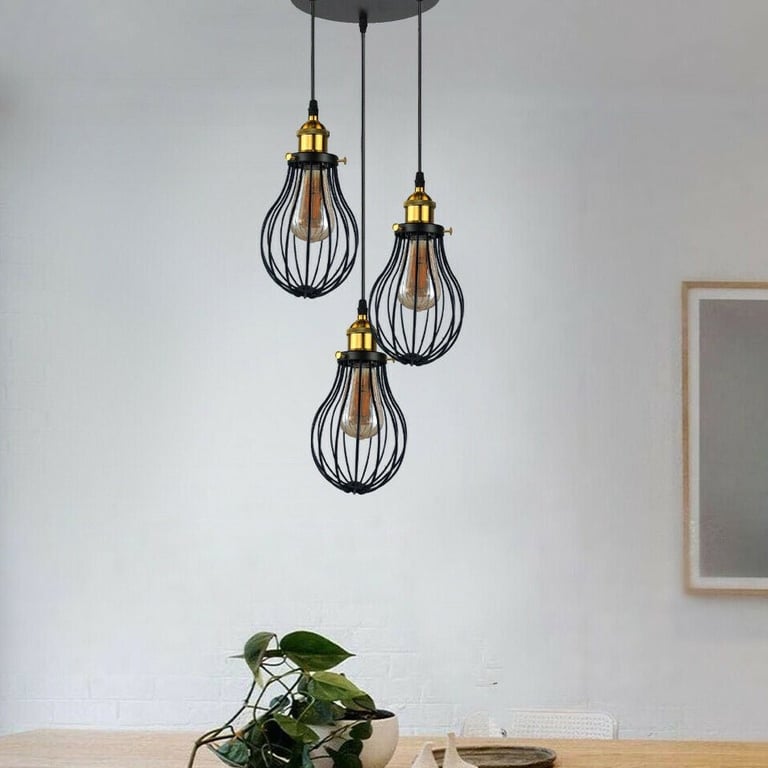 Modern Vintage Industrial Black Metal Wire Cage E27 Pendant Light Fixture