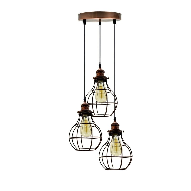 Vintage Industrial Metal Cage 3-Way LED Hanging Lamp - Modern Retro Pendant Lighting
