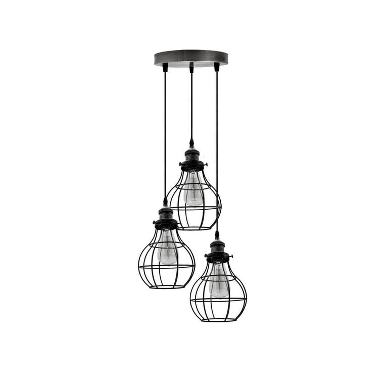Vintage Industrial Metal Cage 3-Way LED Hanging Lamp - Modern Retro Pendant Lighting