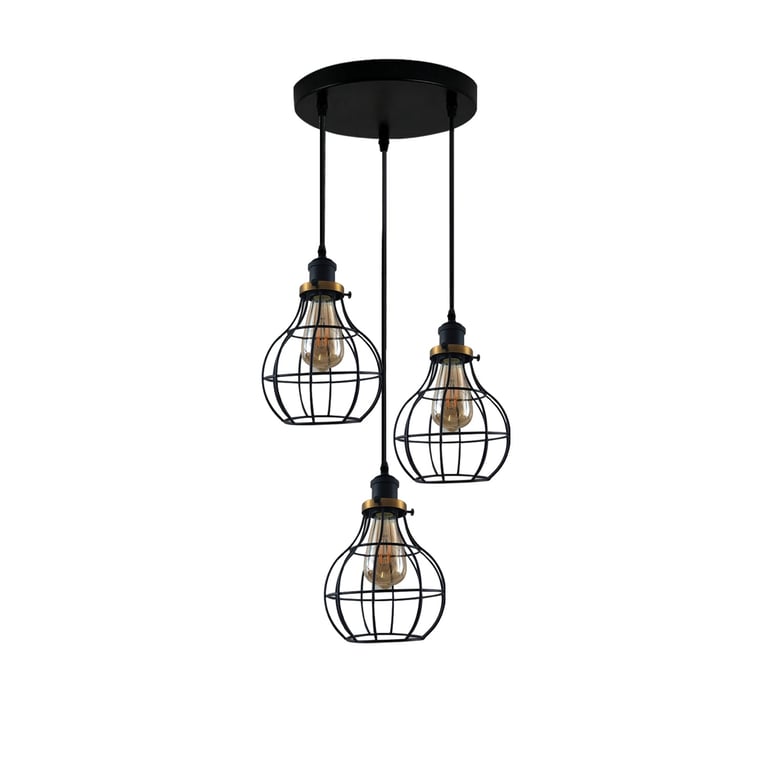 Vintage Industrial Metal Cage 3-Way LED Hanging Lamp - Modern Retro Pendant Lighting