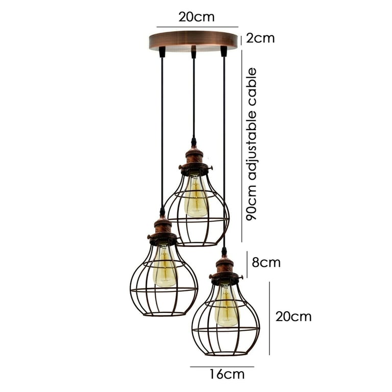 Vintage Industrial Metal Cage 3-Way LED Hanging Lamp - Modern Retro Pendant Lighting
