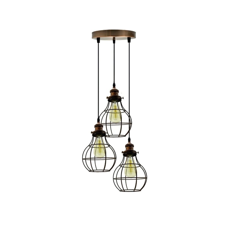 Vintage Industrial Metal Cage 3Way LED Hanging Retro Pendant Lamp