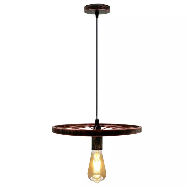 Retro Wheel Pendant Light E27 Base - Industrial Vintage Hanging Lamp