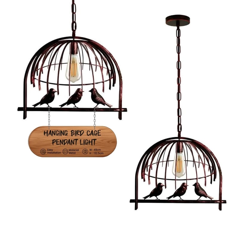 Industrial Birdcage Chandelier with Adjustable Height and FREE Bulb