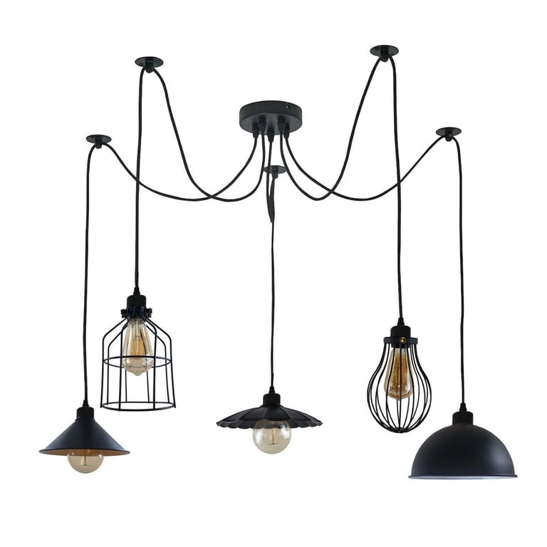 Vintage Industrial 5-Way Chandelier with E27 Lamp Base - Warm Home Decor Lighting