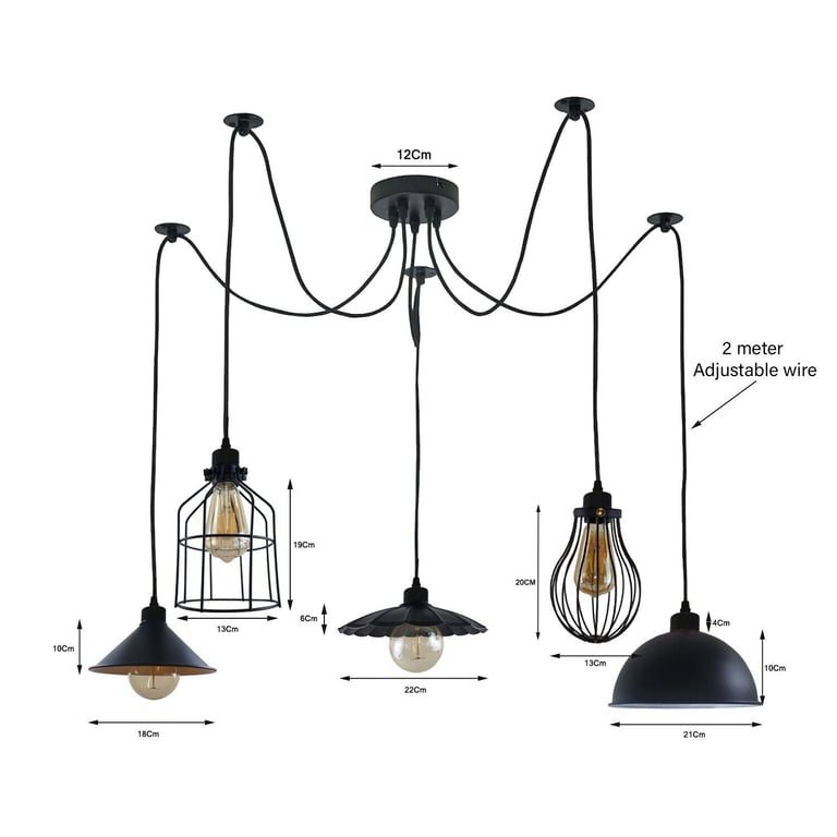 Vintage Industrial 5Way Ceiling Lamp Shade Chandelier Retro Pendant Light
