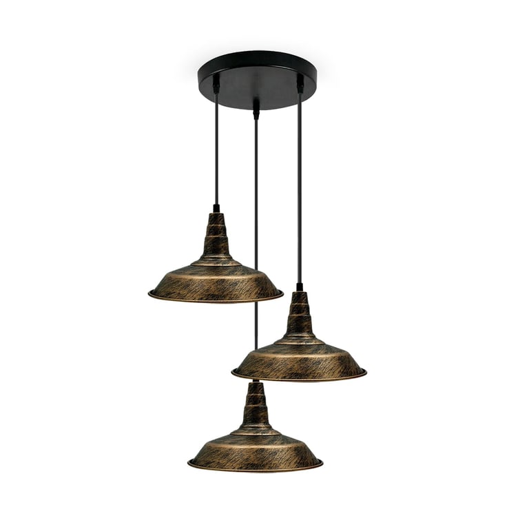 Brushed Brass 3-Light Pendant Set - Retro Home Decor Lighting Fixture E27 Compatible