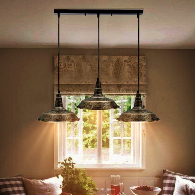 Industrial Vintage 3 Head Brushed Copper Pendant Light - Retro Style Home Decor Lighting