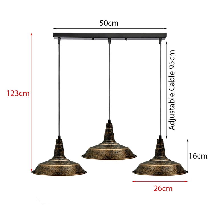 Industrial Vintage 3 Head Brushed Copper Pendant Light - Retro Style Home Decor Lighting