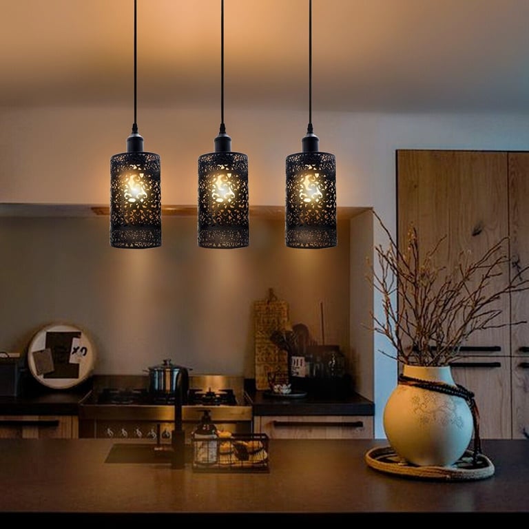 Industrial Modern 3 Way Brushed Silver Cage Pendant Light - E27 Dimmable Lighting Fixture