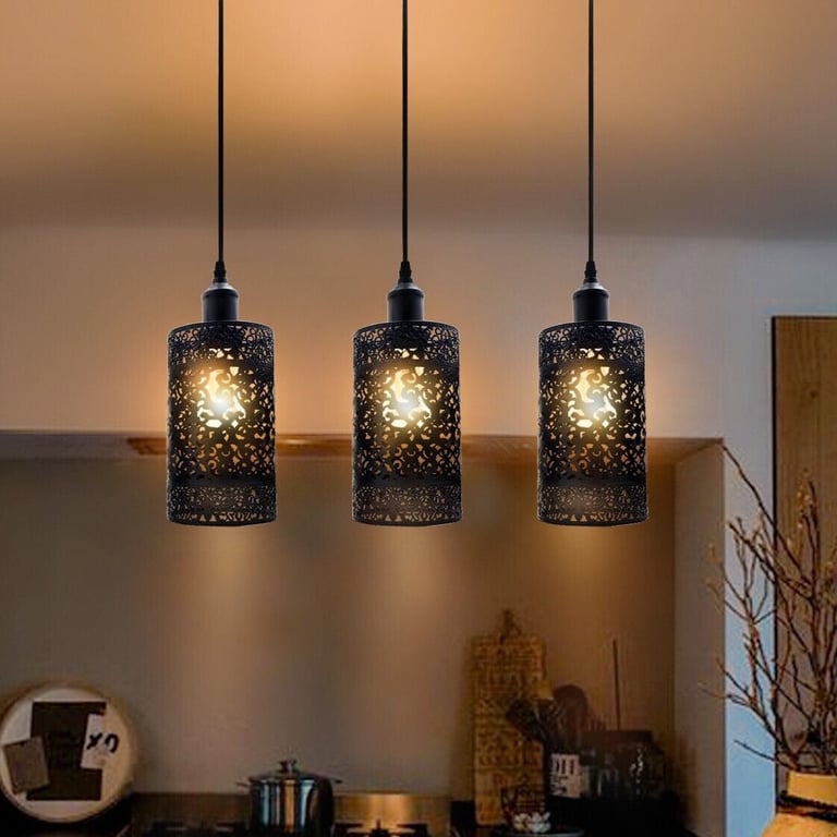Industrial Modern 3 Way Retro Brushed Silver Cage Ceiling Hanging Pendant Shade E27 Dimmable Light Fixture for Home Decor and Restaurant Use