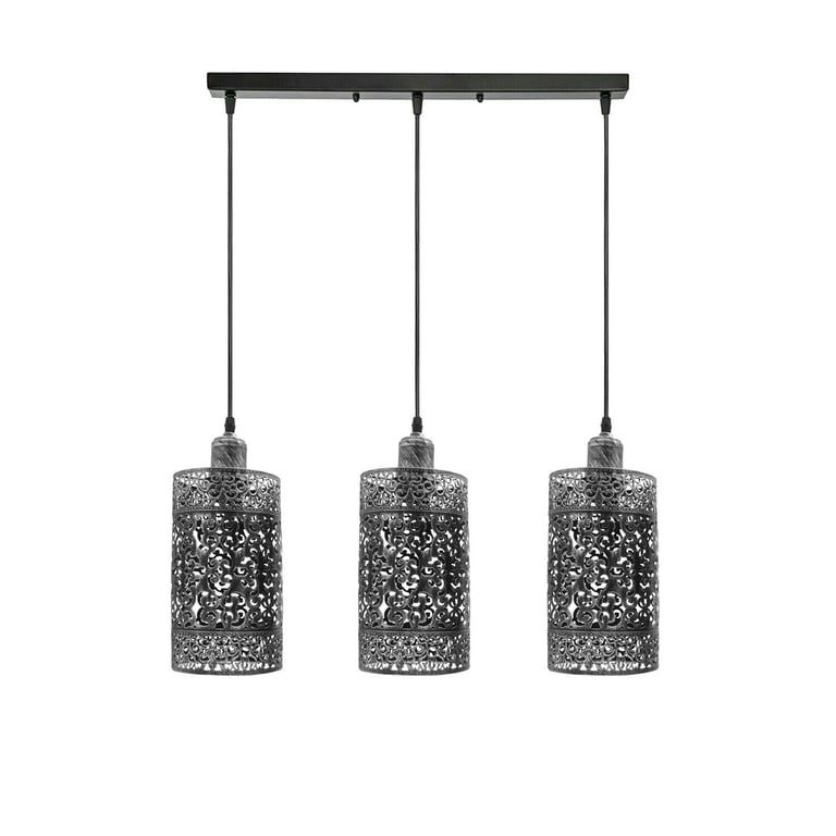 Industrial Modern 3 Way Retro Brushed Silver Cage Ceiling Hanging Pendant Shade E27 Dimmable Light Fixture for Home Decor and Restaurant Use