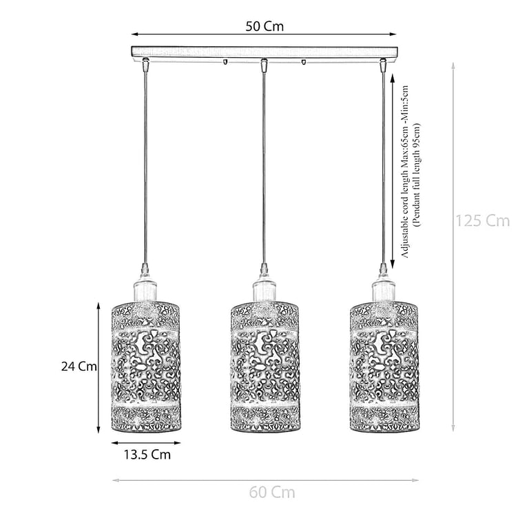 Industrial Modern 3 Way Retro Brushed Silver Cage Ceiling Hanging Pendant Shade E27 Dimmable Light Fixture for Home Decor and Restaurant Use