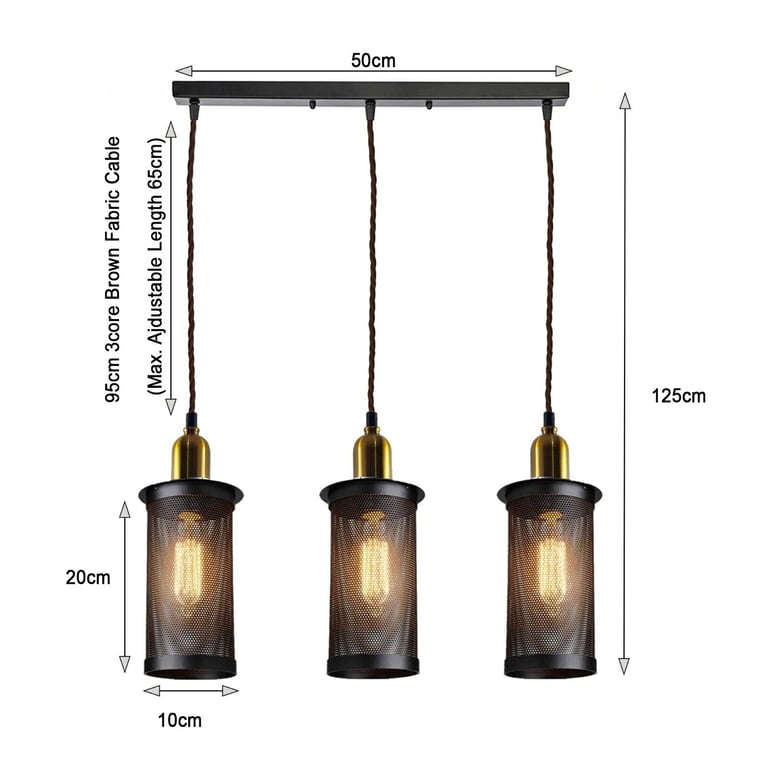 Industrial Vintage Retro Metal 3 Head Pendant Ceiling Lamp - E27 Holder for Home Decor Lighting