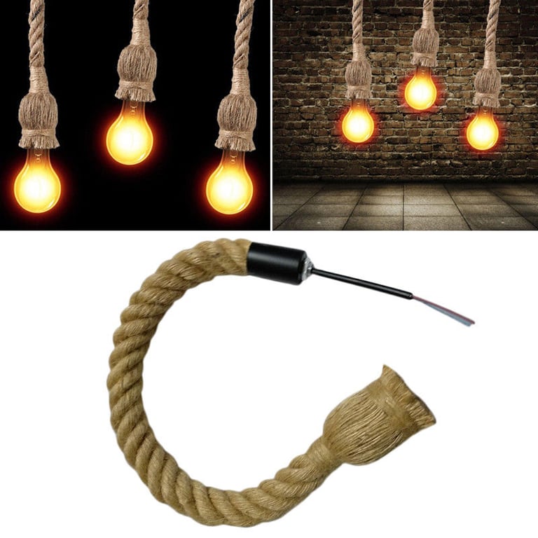 Vintage Industrial Hemp Rope 3-Head Cluster Pendant Light Lamp - Rustic Loft Style Lighting
