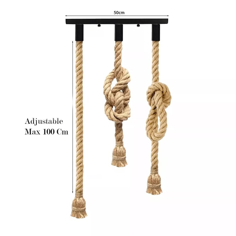Vintage Industrial 3-Head Cluster Hemp Rope Ceiling Pendant Light Lamp