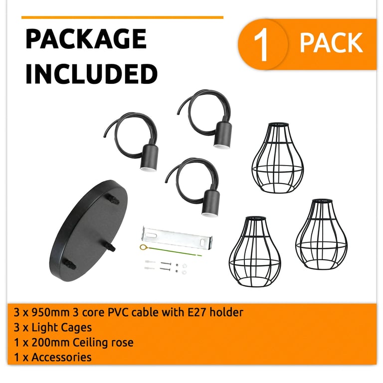 Industrial Vintage Retro Black Metal 3-Way Dimmable Pendant Light Fixture