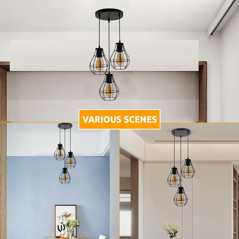 Industrial Vintage Retro Black Metal 3-Way Dimmable Pendant Light Fixture
