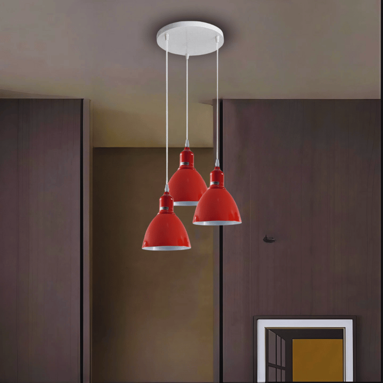 Modern Ceiling Pendant Light Red 3-Shade Dimmable E27 Lamp Base